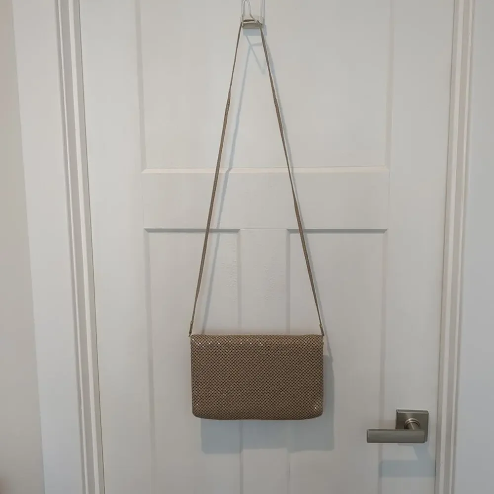 Vintage Whiting and Davis Beige Chainmail Mesh Shoulder, Crossbody, Clutch Purse